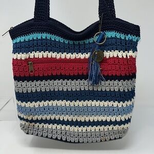 The Sak Greenwood Bag in Harbor Stripe Crochet Double Straps Lined Patriotic